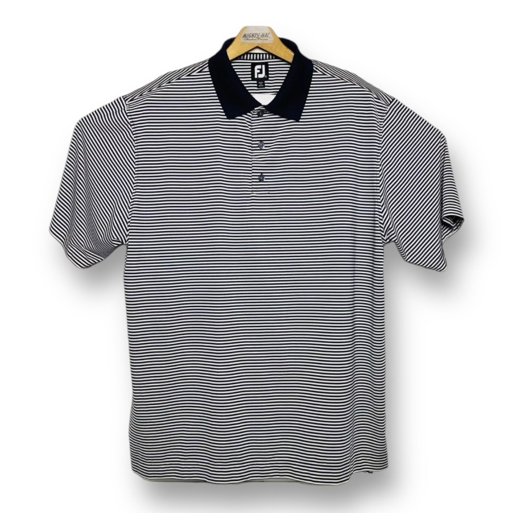 FootJoy FJ Mens Blue & White Striped S/S Poly Spandex Golf Polo Size XL